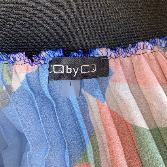 Blue Red Abstract Print Pleated Maxi Skirt Large - Picture 4 of 8